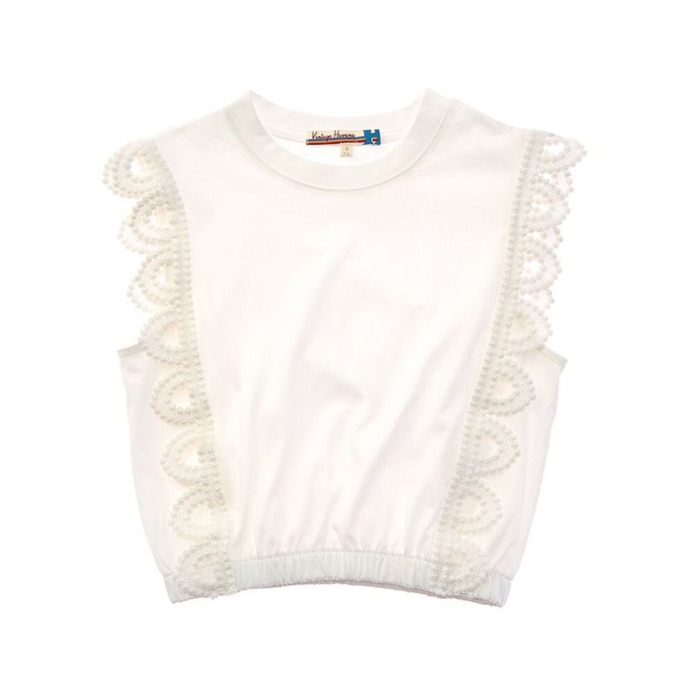Vintage Havana Girls Crochet Trim Cinched Waist Top, White